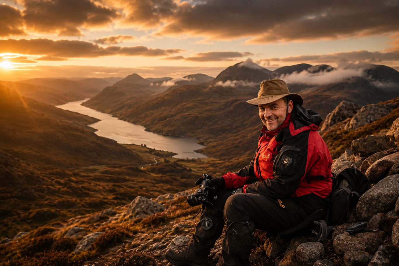 J. Jefferson J. Jefferson photographing the Scottish Highlands during a hiking journey at sunset.